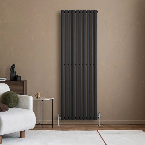 Oval Single Column Radiator & Valves - 1800mm x 600mm - Black