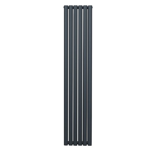 Oval Column Radiator 1800mm x 360mm Modern Designer Double Panel Central Heating Heater Matt Anthracite Grey Carbon Steel Vertical Kitchen Living Room FREE Cleaning Brush Fixing Kit & Brackets