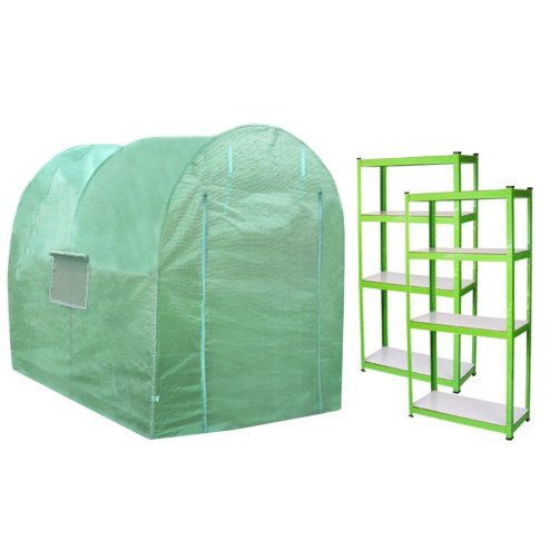 Polytunnel Greenhouse Walk In Galvanised Racking Windows Doors Growhouse PE Cover Gardening Metal Frame Outdoor Storage Garden Tent Vegetable Flower Plant 19mm Diameter | 4 x 2m
