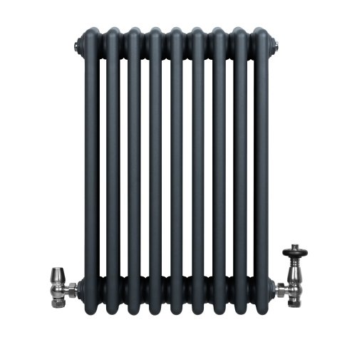 Traditional 4 Column Radiator & Valves - 600 x 425mm - Anthracite Grey