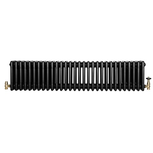 Traditional 4 Column Radiator & Valves - 300 x 1370mm - Black