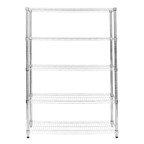 Wire Shelving Rack 5 Tier Metal Storage Unit Heavy Duty Free Standing Boltless Height Adjustable Shelves & Levelling Feet Kitchen Office Garage Silver Chrome 1000kg Weight Capacity