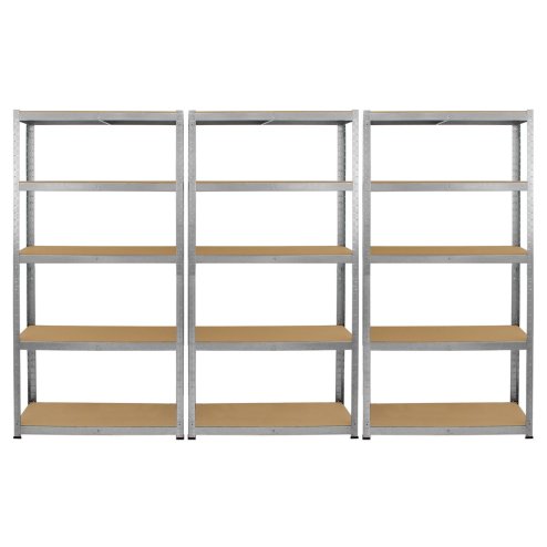 6 x Silver Racking Bay Units 5 Tier & Heavy-Duty Galvanised Steel 175kg Capacity Per Shelf Garage Shelves Storage Warehouse Shed Workshop Boltless 90cm x 30cm x 180cm