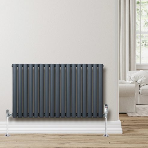 Oval Single Column Radiator - 600 x 1020mm - Anthracite Grey