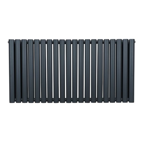 Oval Column Radiator 600mm x 1200mm Modern Designer Double Panel Central Heating Heater Matt Anthracite Grey Carbon Steel Horizontal Kitchen Living Room FREE Cleaning Brush Fixing Kit & Brackets