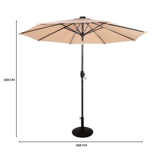 LED Tilt Parasol 2.7m With Tilt Base - Beige