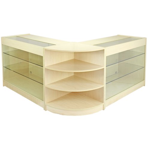 MonsterShop Pulsar Shop Counter Cabinets & Retail Display Glass Showcase Set, Maple, Melamine MDF