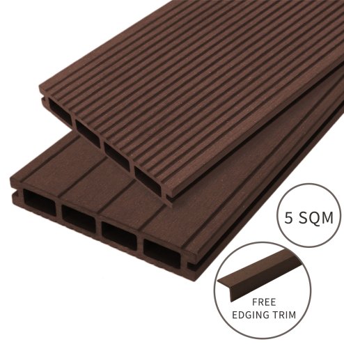 Jardí Composite Decking Boards / 5 Square Metres Conker Brown / Wood Effect WPC Pack Garden Outdoor Patios Terrace Hot Tub Tiles (incl. Fixing Screws &, Clips)