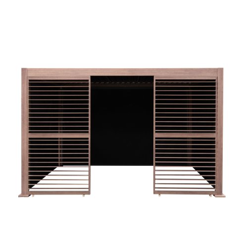 Wood Effect Aluminium Pergola With Blinds & 2 Louvre Panels - 4m x 3m