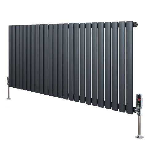 Oval Single Column Radiator & Valves - 600mm x 1440mm - Anthracite Grey