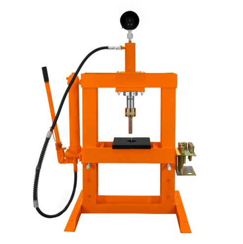 Hydraulic Shop Press 10 Ton Tonne 10,000kg Bench Mount Heavy Duty Steel Detachable Pressure Gauge Hand Pump Adjustable 180-335mm Vertical Work Area Workshop Garage FREE Tool Set 8 Mandrels & 1 Adapter