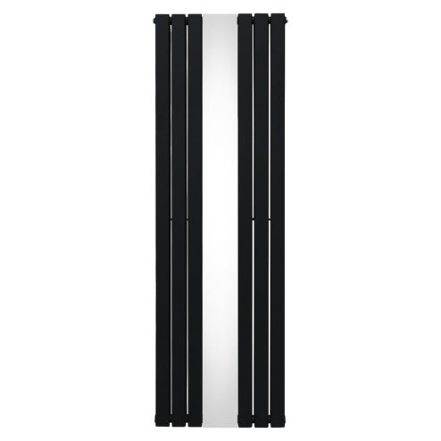 Flat Panel Radiator With Mirror 1800mm x 565mm Modern Designer Double Column Vertical Heater Matt Black Carbon Steel Wall Mounted Kitchen Living Room Cleaning Brush Fixing Kit & Brackets