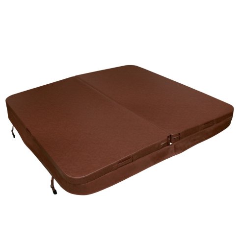 Hot Tub Cover Spa Lid 2m x 2m Square Brown Hard Top Weatherproof PVC Leather Foam 25KG/m3 Density Galvanized C-Channel UV Mildew Flame Resistant 4 x Lock Down Straps With Keys 6 x Lifting Handles