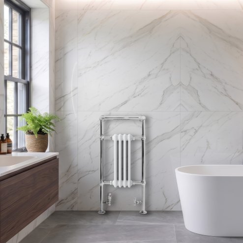Traditional Heated Towel Rail Radiator - 950mm x 480mm - White