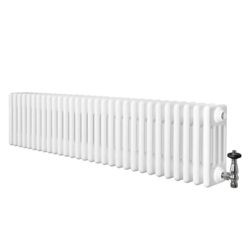 Traditional 4 Column Radiator & Valves - 300 x 1370mm - White