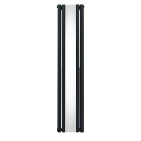 Oval Panel Radiator With Mirror 1800mm x 380mm Modern Designer Double Column Vertical Heater Matt Anthracite Grey Carbon Steel Wall Mounted Kitchen Living Room Cleaning Brush Fixing Kit & Brackets