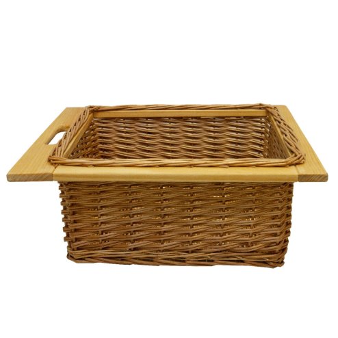 Pull out Wicker Basket Drawer 500mm Kitchen Storage Solution Larder Base Unit Cupboard with Handle Rustic Beech Wood Farmhouse Style 100% Handmade Rattan FREE Fixing Kit Included – Brown