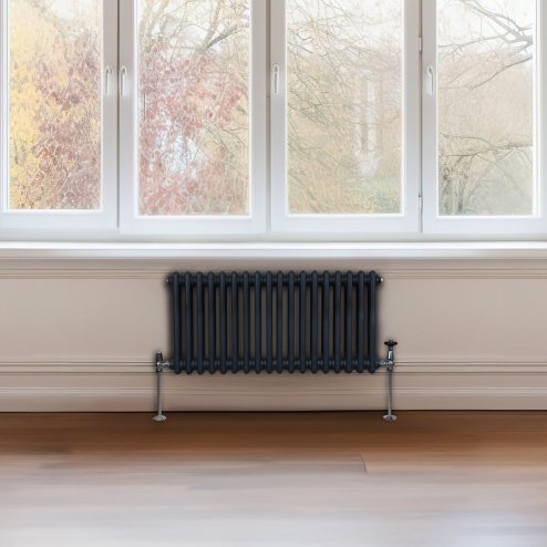 Traditional 2 Column Radiator 300mm x 832mm Modern Central Heating Heater Matt Anthracite Grey Carbon Steel Horizontal Wall Mounted Kitchen Living Room Bathroom Cleaning Brush Fixing Kit & Brackets