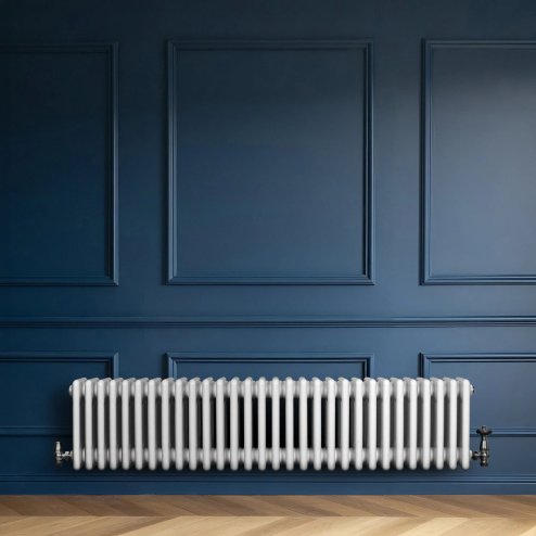 Traditional 4 Column Radiator & Valves - 300 x 1370mm - White