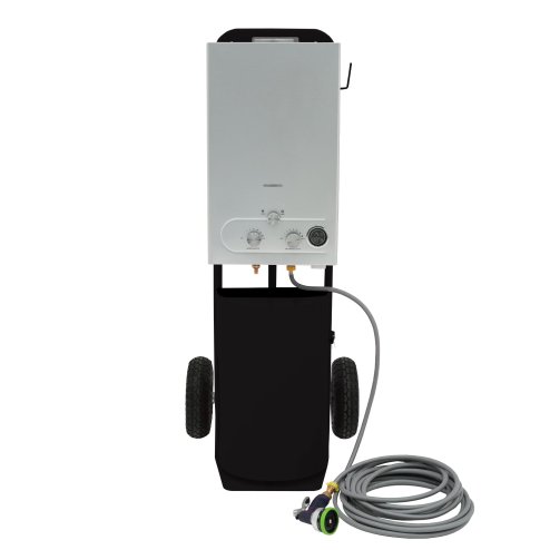 Portable Horse Shower With Steel Trolley Black 18L Tankless Instant Hot Water Gas Boiler LPG Heater 10m Water Hose & 9-Pattern Spray Gun Camping Outdoor 10