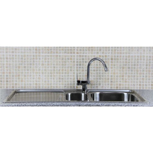 KuKoo Stainless Steel Kitchen Sink Basin & Confetti Tap, Reversible 1.5 Bowl, 105cm x 18cm x 50cm