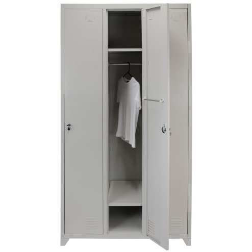 MonsterShop 3 Door Steel Storage Lockers, Grey Metal Lockable Unit, School Staff Gym Changing
