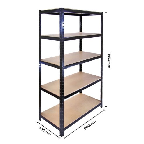 3 x Black Racking Bay Unit 5 Tier & Workbench Heavy Duty Steel Metal 280kg Capacity Per Shelf Garage Shelves Storage Warehouse Shed Workshop Greenhouse Boltless Shelving 90 x 45 x 180cm Rubber Mallet