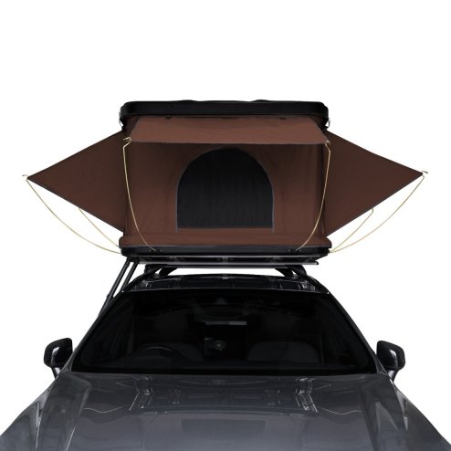 Car Roof Top Tent Brown Large Black Hard Shell Box Gas Assisted Pop Up Bunk 2-3 Person 3000mm Waterproof Camping Telescopic Ladder 5.5cm Mattress Boot Bags Anti Condensation FREE Storage Net & Torch