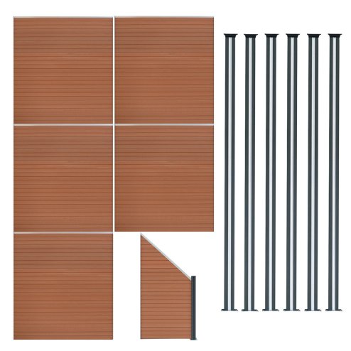 Composite Fence Panels, Angled Piece & LED Posts 6ft x 31.5ft - Brown