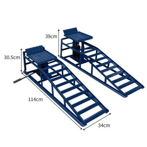 Hydraulic Car Ramps Pair 1.5 Ton Loading Ramp Heavy Duty 3 Ton 3000kg Garage Workshop Van Vehicle Bottle Jack Lift 34 x 26cm Platform Height adjustable 305-390mm Max Tyre Width 245mm Steel Safety Bolt