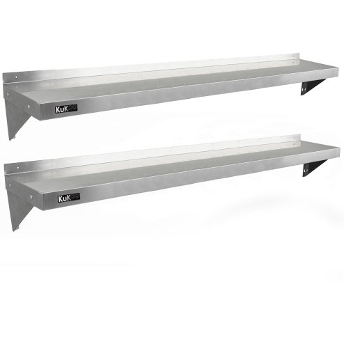 KuKoo Commercial Catering Corrosion Resistant x 2 Stainless Steel Kitchen Wall Shelf & Free Microfiber Cloths 1940mm x 300mm