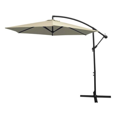 3m Cantilever Garden Parasol Banana Hanging Umbrella Winding Crank Shade Patio Outdoor Sun Shade Tilt UV Protection | Cream Square Base