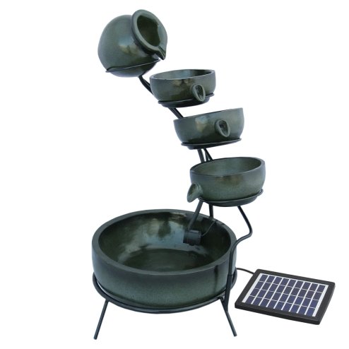 Water Feature Garden Fountain Solar Powered Outdoor Garden Cascade Ornament D̩cor Patio Resin Green Freestanding Cascading 4 Tier Spilling Bowls