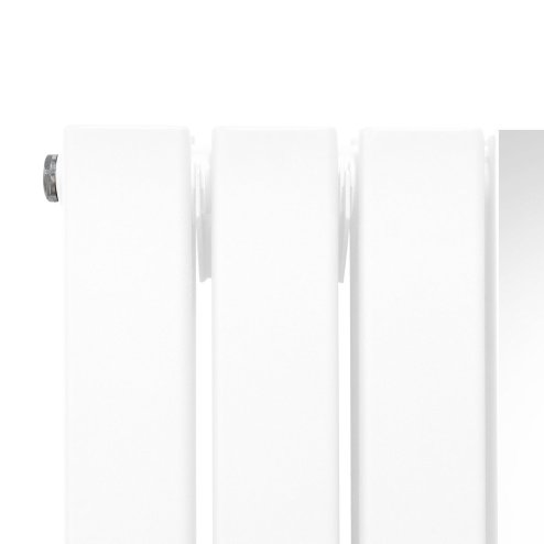 Flat Panel Radiator With Mirror 1800mm x 425mm Modern Designer Double Column Vertical Heater Gloss White Carbon Steel Wall Mounted Kitchen Living Room Cleaning Brush Fixing Kit & Brackets