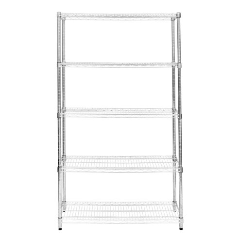 Wire Shelving Rack 5 Tier Metal Storage Unit Heavy Duty Free Standing Boltless Height Adjustable Shelves & Levelling Feet Kitchen Office Garage Silver Chrome 1000kg Weight Capacity