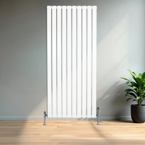 Flat Single Column Radiator - 1600mm x 700mm & Valves - White