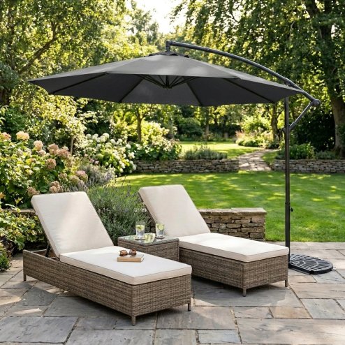 Cantilever Parasol 3m With Half Fan Base - Grey