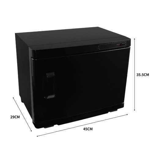 Hot Towel Warmer Black 23L Cabinet Heater UV Steriliser Disinfection Facial Salon Beauty Spa Gym Bathroom Home Equipment Stainless Steel Electric 2 Removable Shelves Drip Tray 200W 2 x FREE Tongs