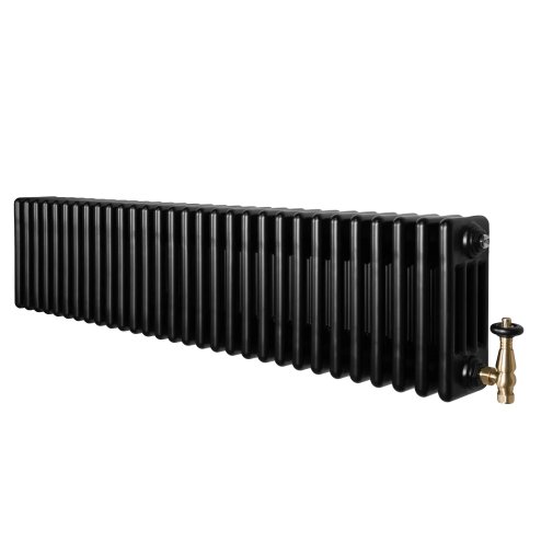 Traditional 4 Column Radiator & Valves - 300 x 1370mm - Black