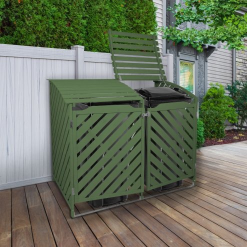 Double Sage Green Wheelie Bin Storage Shed Garden Latched Lockable Outdoor Dustbin Cover Store Unit Chain Lid