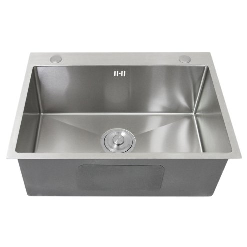 Kitchen Sink Stainless Steel Square Brushed Premium Handmade Satin Finish Commercial Single Bowl With Strainer Plug & Waste Pipe Set