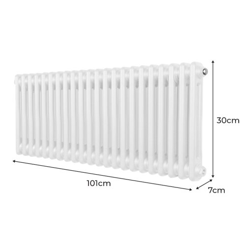 Traditional 2 Column Radiator 300mm x 1012mm Modern Central Heating Heater Gloss White Carbon Steel Horizontal Wall Mounted Kitchen Living Room Bathroom FREE Cleaning Brush Fixing Kit & Brackets