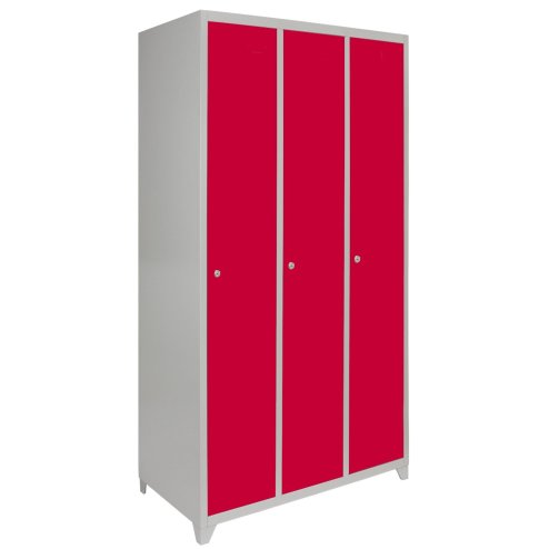 MonsterShop 3 Door Wide Steel Storage Lockers, Red & Grey Metal Lockable Unit, School Staff Gym Changing