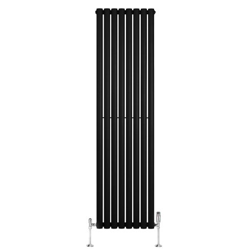 Oval Single Column Radiator & Valves - 1800mm x 480mm - Black