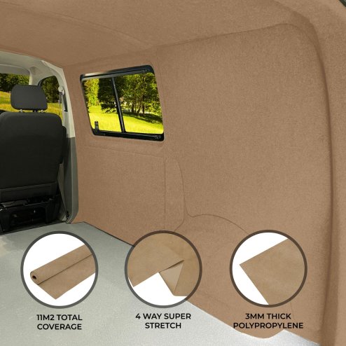 Camper Van Lining Carpet Beige 4 Way Super Stretch 2m Wide 5.5m Long 11m2 Coverage Car Motorhome Vehicle Interior Campervan Conversion Kit Trim Bleachable Polypropylene Fits any Make or Model