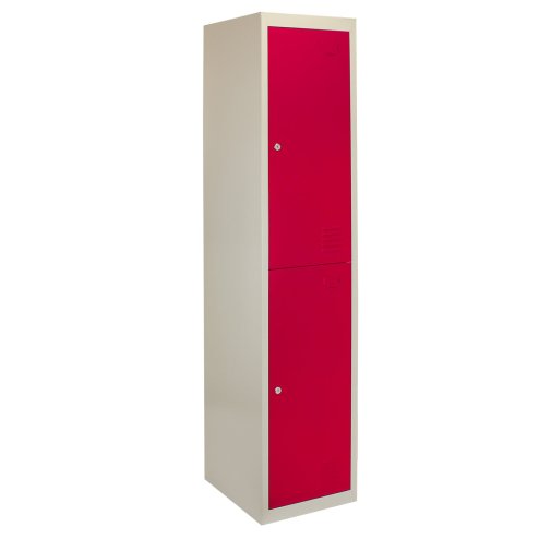 MonsterShop 2 Door Metal Storage Lockers, Flatpack Red & Grey Steel Lockable Unit, Staff Gym School Changing