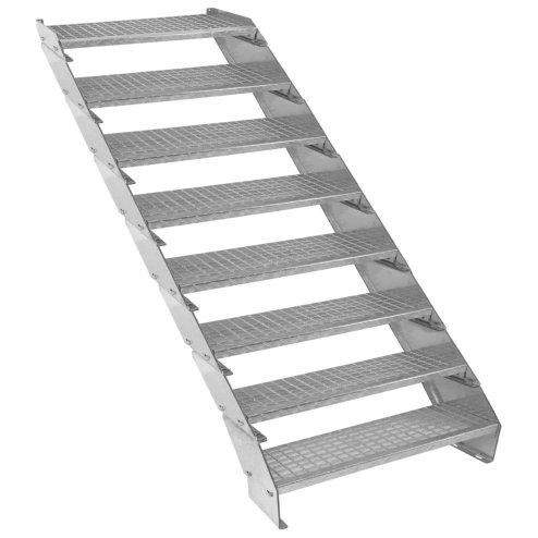 Metal Staircase 8 Section Adjustable Height 90cm / 900mm Wide Galvanised Steel Silver 8 Steps Weatherproof Grate Step Outdoor Garden Patio Modular Stairs 5mm Rod Thickness FREE Fixing Kit