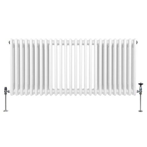Traditional 3 Column Radiator 600mm x 1192mm Modern Central Heating Heater Gloss White Carbon Steel Horizontal Wall Mounted Kitchen Living Room Bathroom Cleaning Brush Fixing Kit & Brackets
