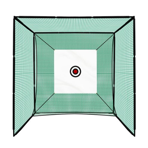 Golf Practice Cage 10ft 3m Driving Range High Impact 25mm Mesh Hitting Professional Swing Training Equipment Outdoor Freestanding Steel Frame Bullseye Target FREE Artificial Grass Mat & 6cm Rubber Tee