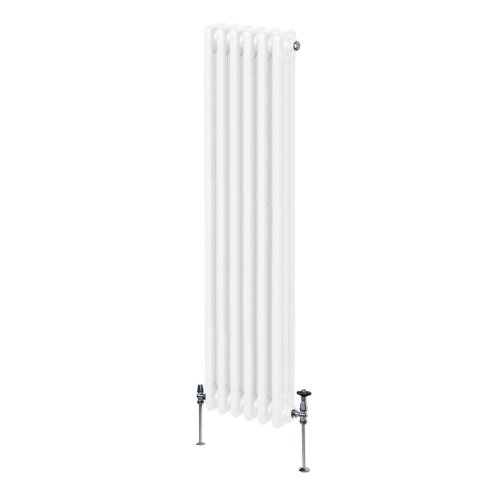 Traditional 3 Column Radiator 1500mm x 292mm Modern Central Heating Heater Gloss White Carbon Steel Vertical Wall Mounted Kitchen Living Room Bathroom Cleaning Brush Fixing Kit & Brackets